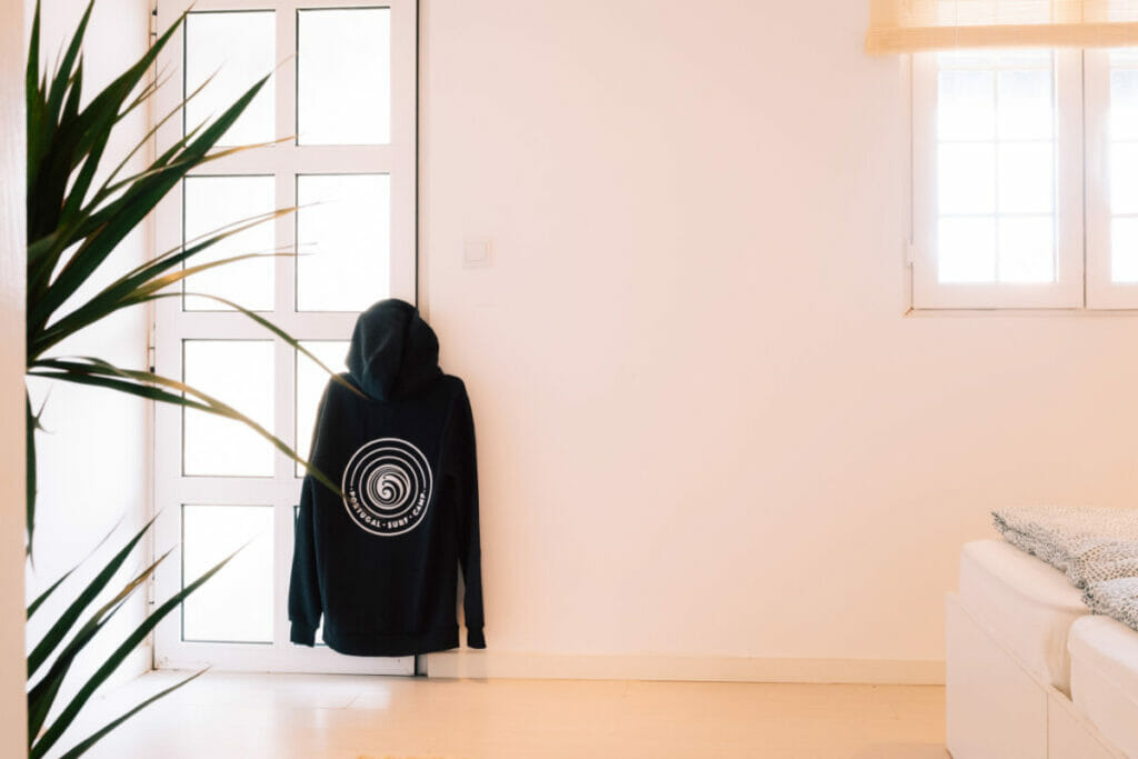 Balcony door in hotel room at surf camp